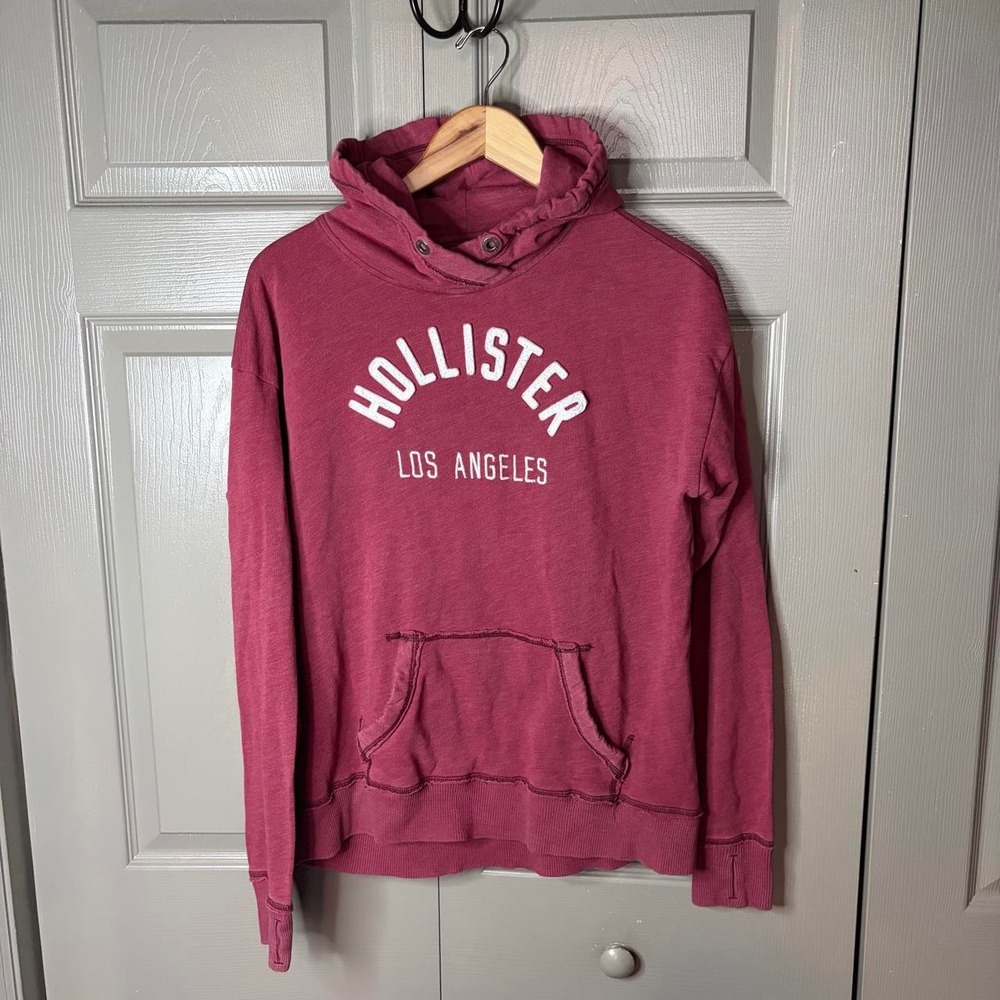 Hollister Co Mens Burgundy Los Angeles Graphic Hoodie Sweatshirt Size L Y2K